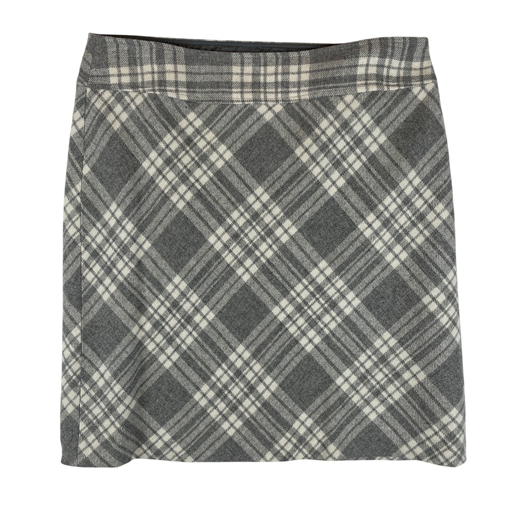Talbots Grey Plaid Wool Blend A-Line Skirt Size 12 Bias Cut Lined Professional